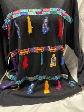 Vintage 90's fitting image black boho tassel sequin top